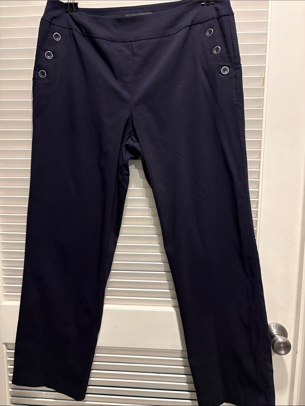Ashley Stewart Navy Straight-Leg Pants with Button Detail